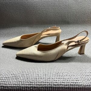 Naturalizer Slingback Heels Womens 9W Beige Tansy2 Pointed Toe Woven Fabric